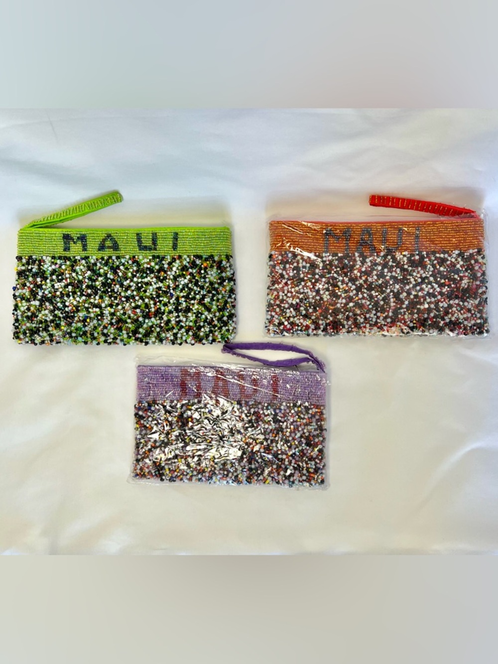 Beaded Wristlet Pouch Clutch Bag Coin Purse Wallet Tropical Maui Hawaii